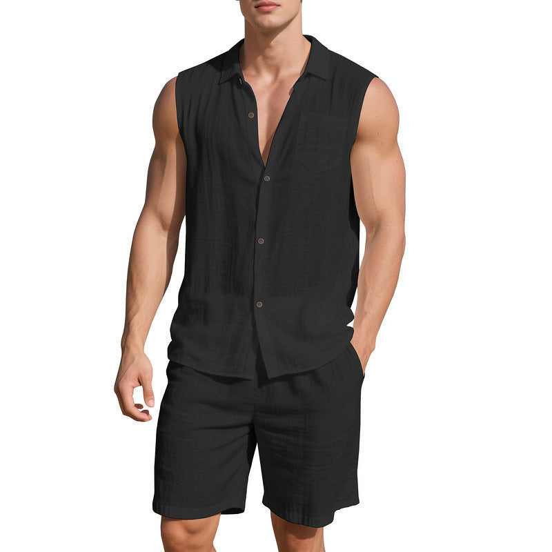 European And American Linen Suit Men's Clothing Casual Polo Collar Sleeveless