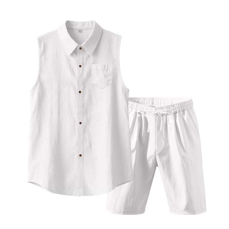 European And American Linen Suit Men's Clothing Casual Polo Collar Sleeveless