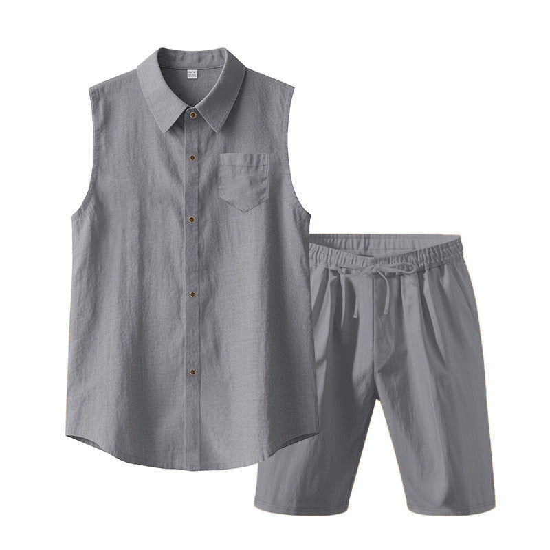 European And American Linen Suit Men's Clothing Casual Polo Collar Sleeveless