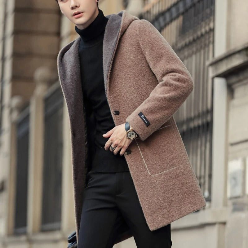 Men’s Winter Wool Blend Hooded Trench Coat – Casual Business Long Jacket, Streetwear Windbreaker (2022 Fashion)