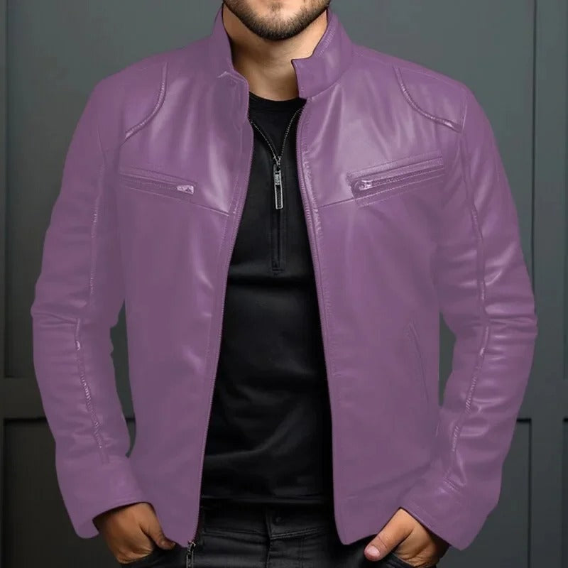 Men’s Punk Motorcycle Leather Jacket – Stand Collar Fashion Coat