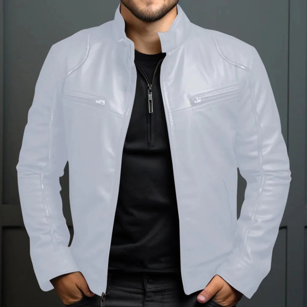 Men’s Punk Motorcycle Leather Jacket – Stand Collar Fashion Coat
