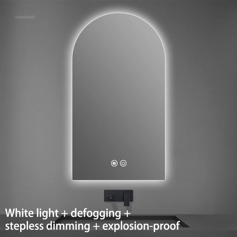 French Arched Bathroom Mirror – Wall-Mounted Luxury Touch Screen Glass Mirror for Toilet, Bedroom, and Dressing Areas