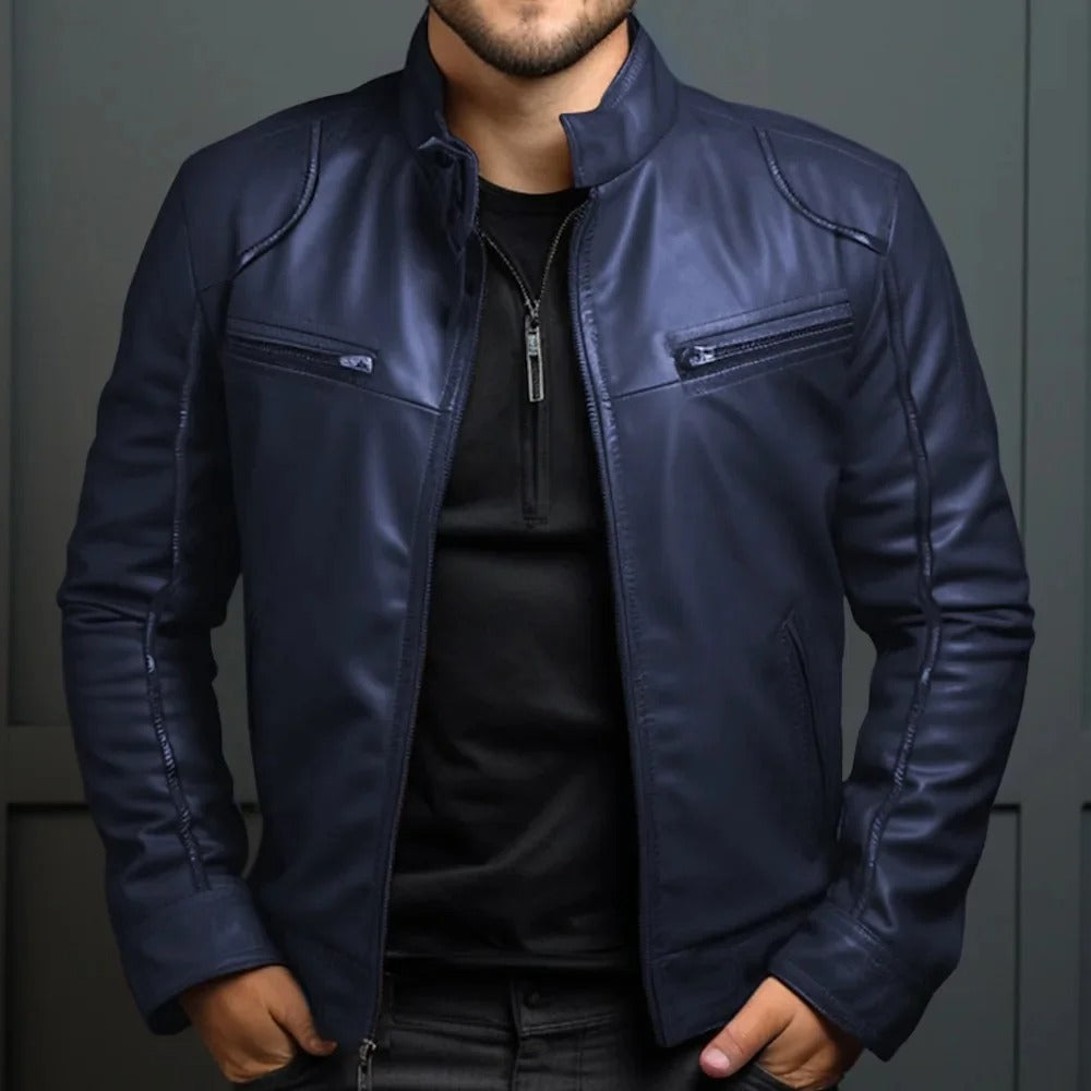 Men’s Punk Motorcycle Leather Jacket – Stand Collar Fashion Coat