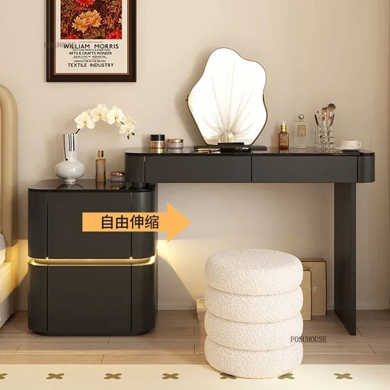 Black Solid Wood Dresser with Mirror | Modern Bedroom Dressing Table with Drawers for Small Apartments