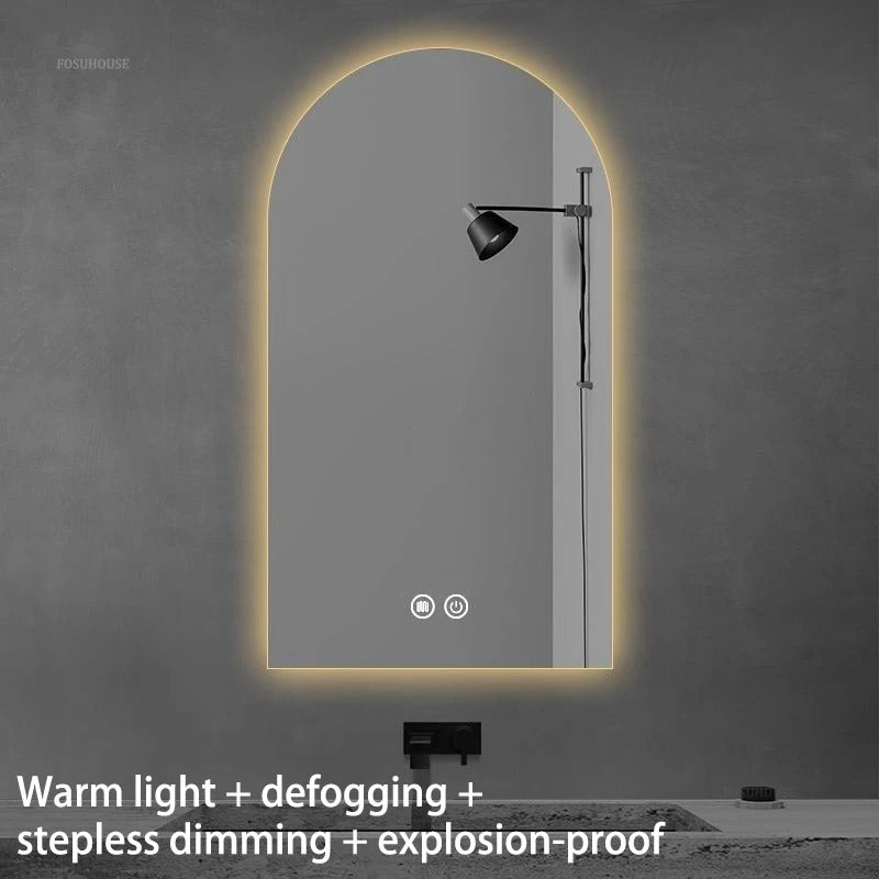 French Arched Bathroom Mirror – Wall-Mounted Luxury Touch Screen Glass Mirror for Toilet, Bedroom, and Dressing Areas