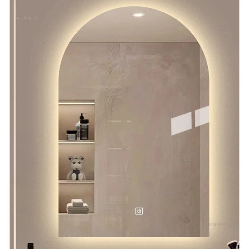 French Arched Bathroom Mirror – Wall-Mounted Luxury Touch Screen Glass Mirror for Toilet, Bedroom, and Dressing Areas