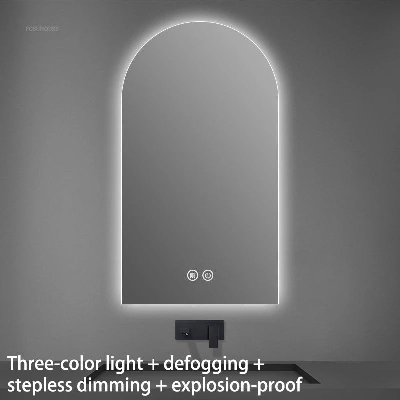 French Arched Bathroom Mirror – Wall-Mounted Luxury Touch Screen Glass Mirror for Toilet, Bedroom, and Dressing Areas