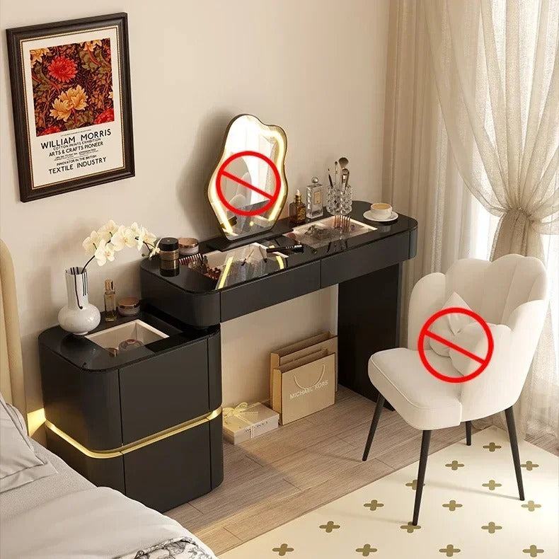 Black Solid Wood Dresser with Mirror | Modern Bedroom Dressing Table with Drawers for Small Apartments