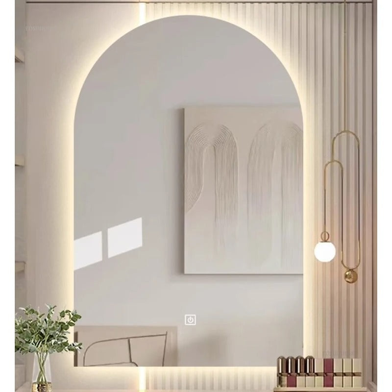 French Arched Bathroom Mirror – Wall-Mounted Luxury Touch Screen Glass Mirror for Toilet, Bedroom, and Dressing Areas