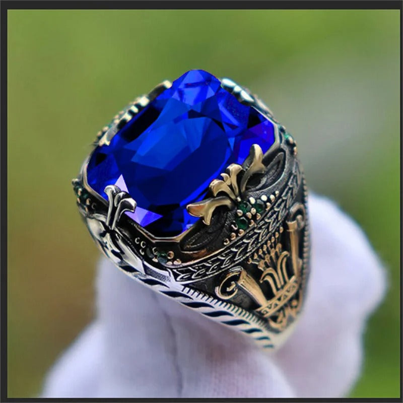 Men’s Emerald & Sapphire Luxury Ring – Retro Banquet Jewelry