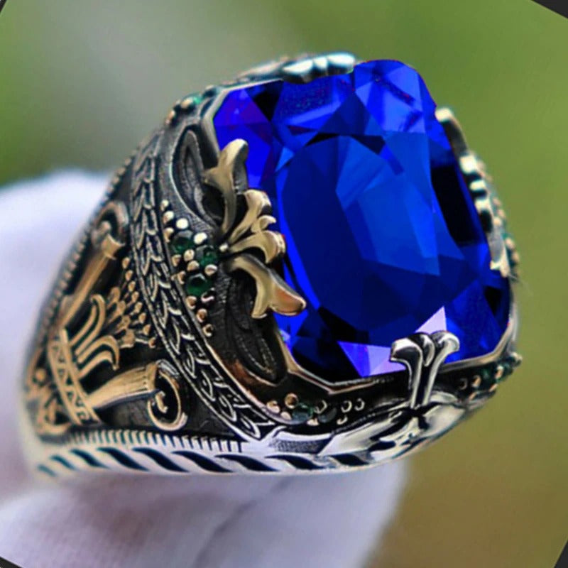 Men’s Emerald & Sapphire Luxury Ring – Retro Banquet Jewelry