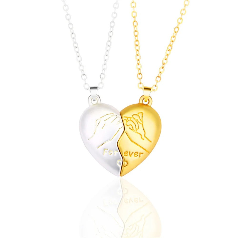 2Pcs Pinky Swear Magnet Necklace – Vintage Heart Pendant Promise Jewelry for Couples, Men & Women, Valentine’s Day Gift
