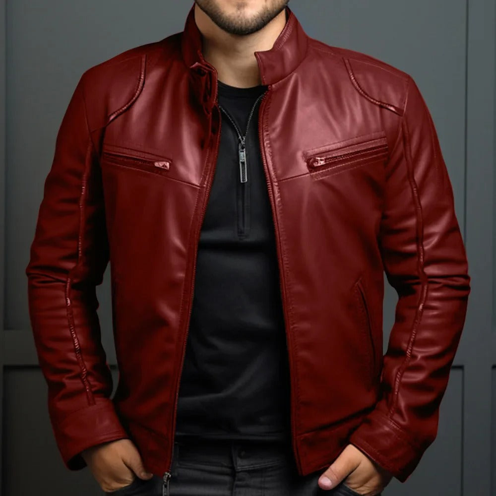 Men’s Punk Motorcycle Leather Jacket – Stand Collar Fashion Coat