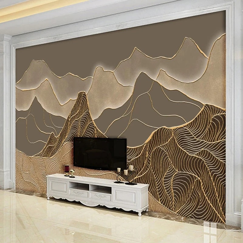 Custom 3D Photo Wallpaper – Chinese Style Retro Abstract Mountain Wall Art for Bedroom, Study, Living Room, TV Background Decor