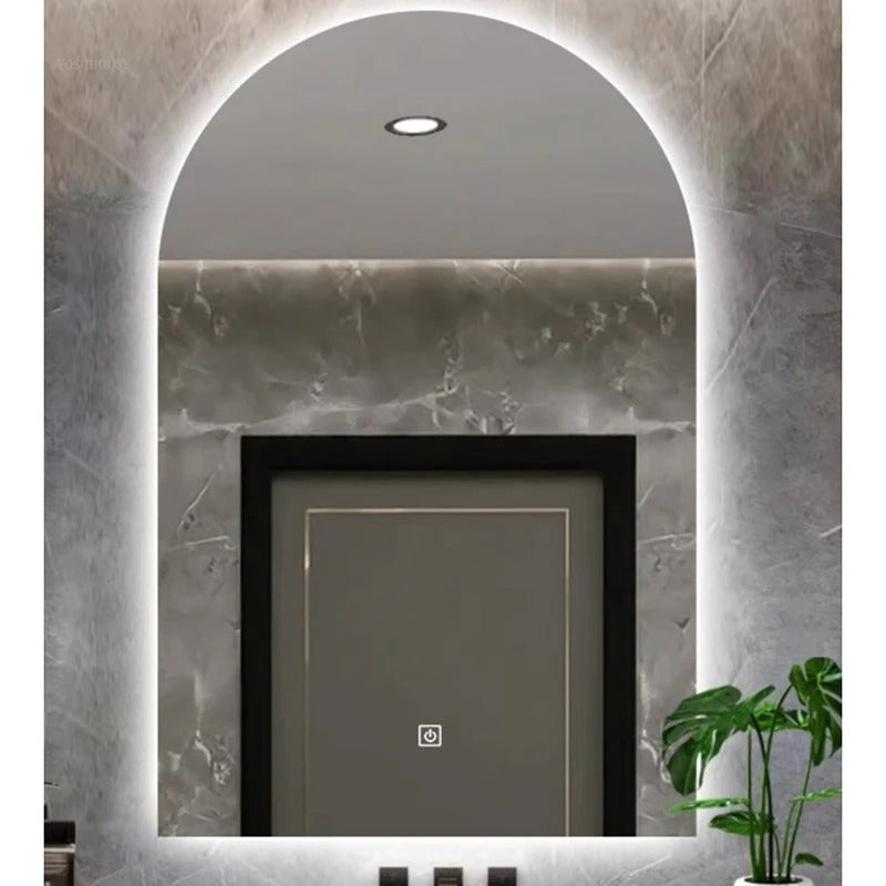 French Arched Bathroom Mirror – Wall-Mounted Luxury Touch Screen Glass Mirror for Toilet, Bedroom, and Dressing Areas