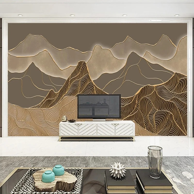 Custom 3D Photo Wallpaper – Chinese Style Retro Abstract Mountain Wall Art for Bedroom, Study, Living Room, TV Background Decor