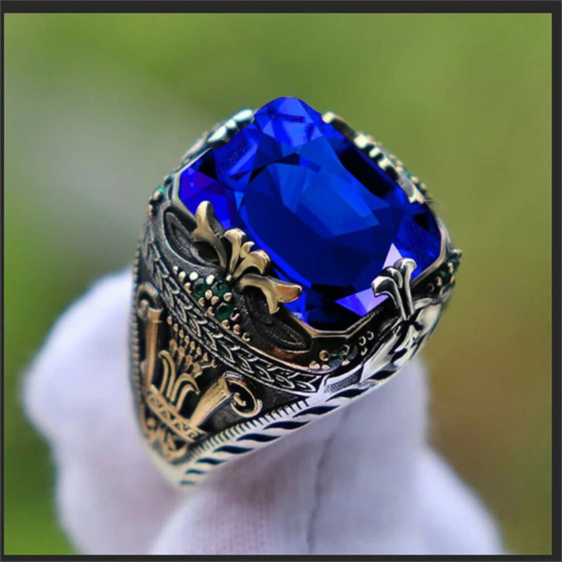 Men’s Emerald & Sapphire Luxury Ring – Retro Banquet Jewelry