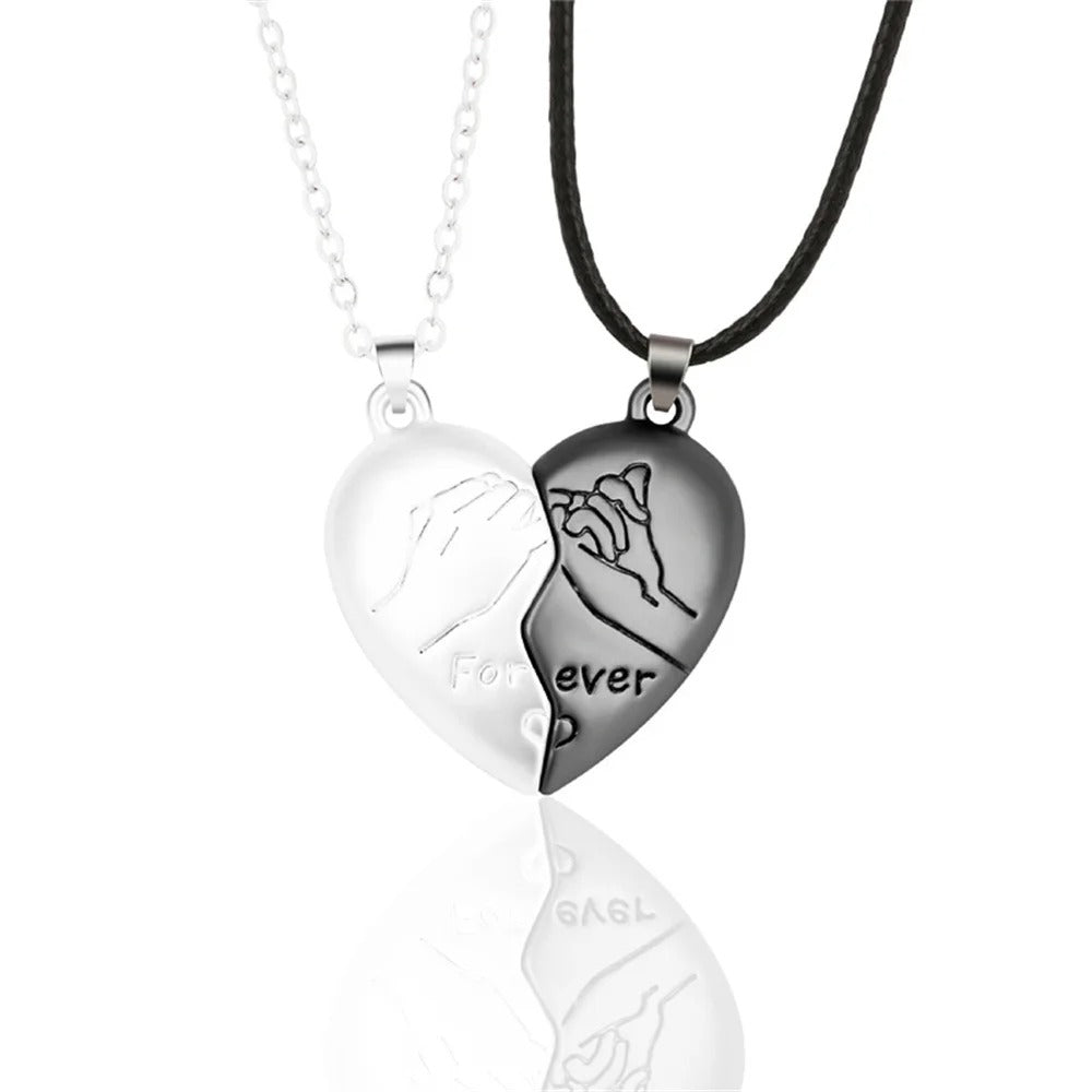 2Pcs Pinky Swear Magnet Necklace – Vintage Heart Pendant Promise Jewelry for Couples, Men & Women, Valentine’s Day Gift