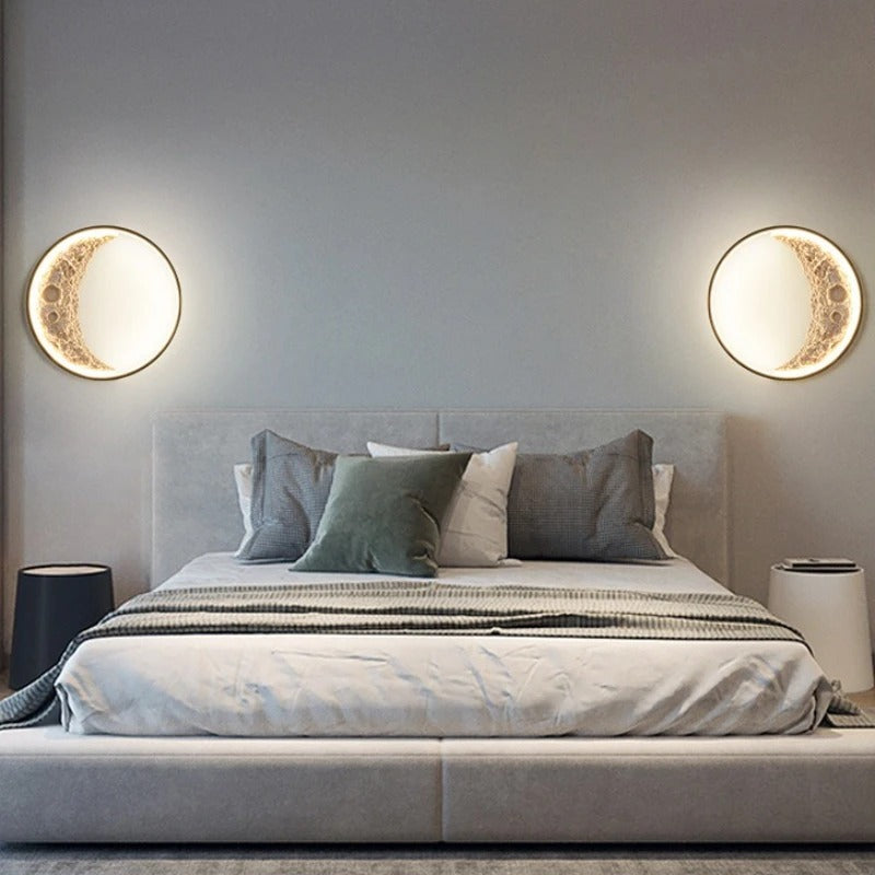 SANDYHA Nordic Wall Lamp – Moon Design Resin LED Light for Bedroom & Living Room
