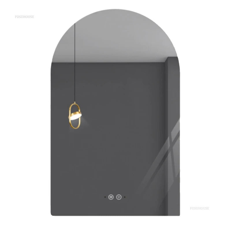French Arched Bathroom Mirror – Wall-Mounted Luxury Touch Screen Glass Mirror for Toilet, Bedroom, and Dressing Areas