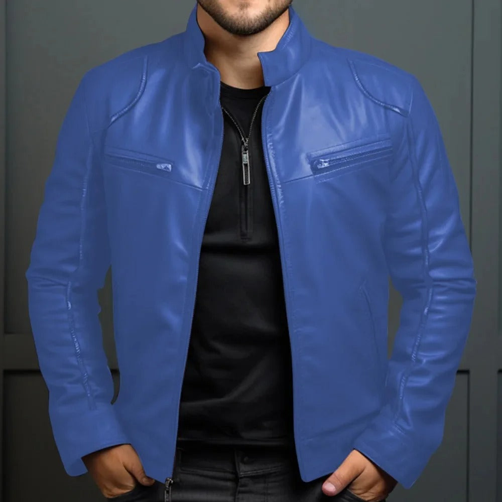 Men’s Punk Motorcycle Leather Jacket – Stand Collar Fashion Coat
