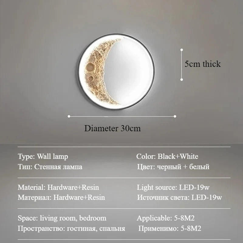 SANDYHA Nordic Wall Lamp – Moon Design Resin LED Light for Bedroom & Living Room