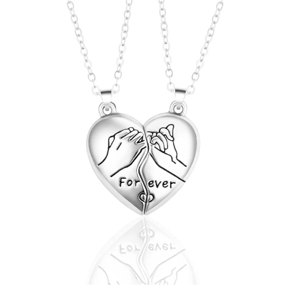 2Pcs Pinky Swear Magnet Necklace – Vintage Heart Pendant Promise Jewelry for Couples, Men & Women, Valentine’s Day Gift