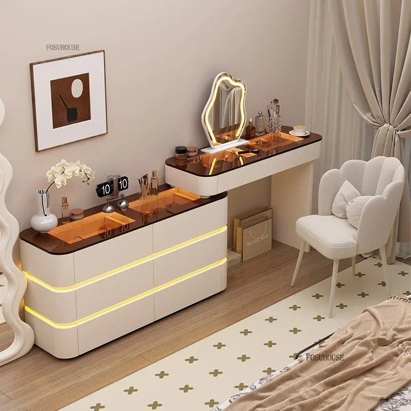 Black Solid Wood Dresser with Mirror | Modern Bedroom Dressing Table with Drawers for Small Apartments
