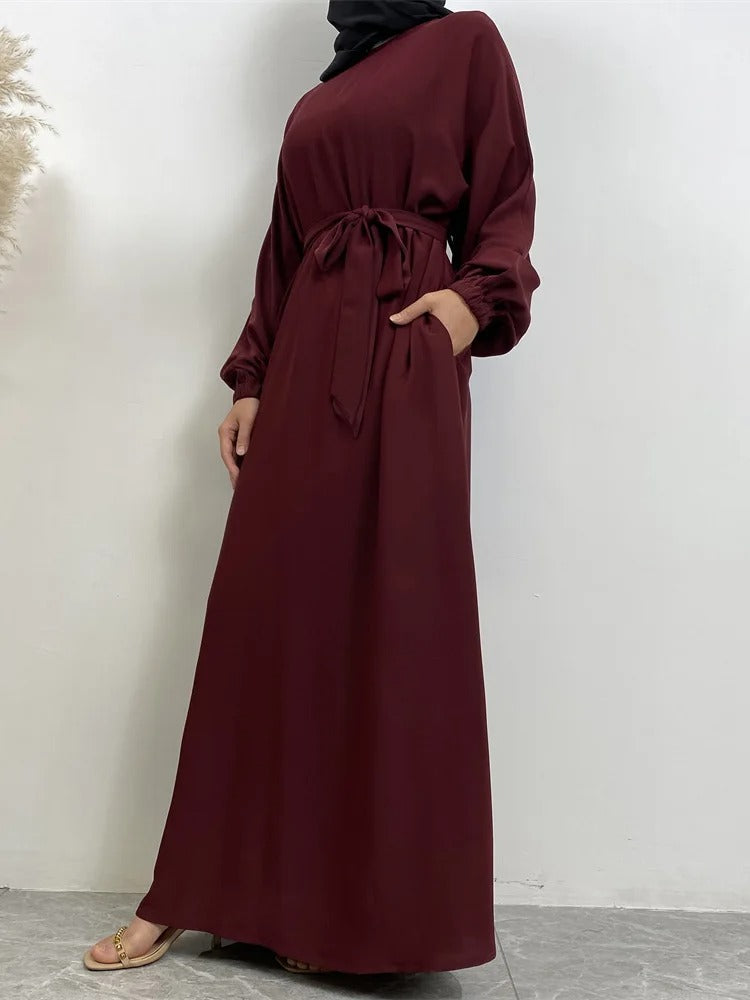 Simple Moroccan Kaftan Abaya | Solid Color Long Islamic Dress for Women | Turkey & Saudi Style Muslim Robe for Ramadan