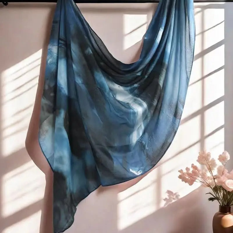 Watercolor Floral Printed Modal Shawl – Lightweight, Breathable Cotton-Rayón Viscose Hijab Scarf for Muslim Women