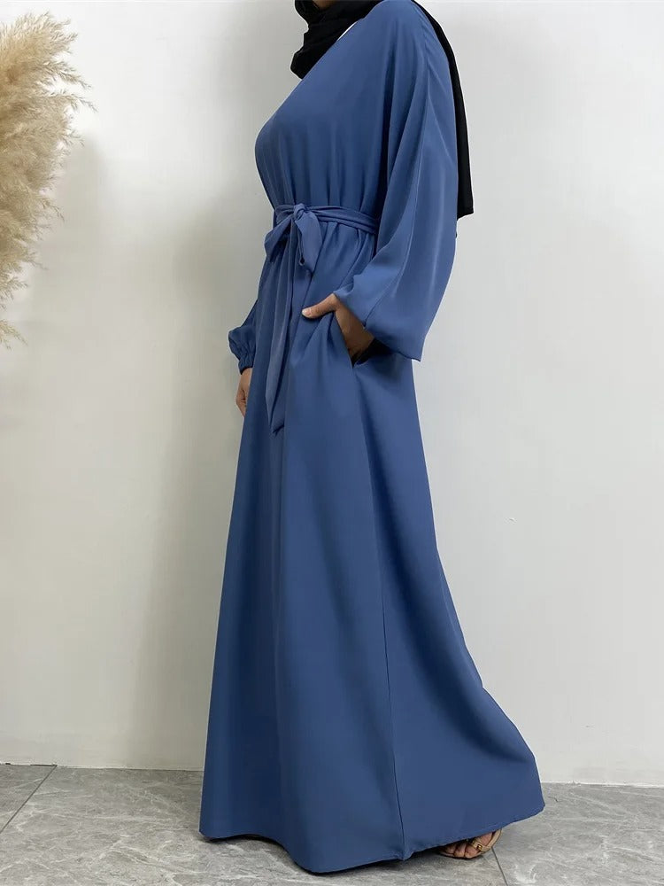 Simple Moroccan Kaftan Abaya | Solid Color Long Islamic Dress for Women | Turkey & Saudi Style Muslim Robe for Ramadan