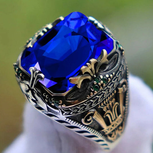 Men’s Emerald & Sapphire Luxury Ring – Retro Banquet Jewelry