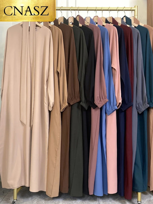 Simple Moroccan Kaftan Abaya | Solid Color Long Islamic Dress for Women | Turkey & Saudi Style Muslim Robe for Ramadan