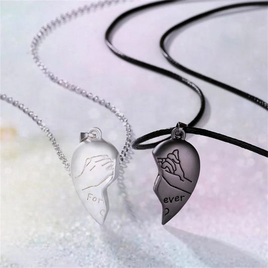 2Pcs Pinky Swear Magnet Necklace – Vintage Heart Pendant Promise Jewelry for Couples, Men & Women, Valentine’s Day Gift