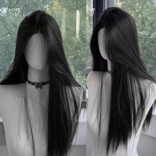 New Summer Synthetic Wig for Women – Medium-Length Straight Hair, Heat-Resistant Fiber, Natural Full Head Cover
