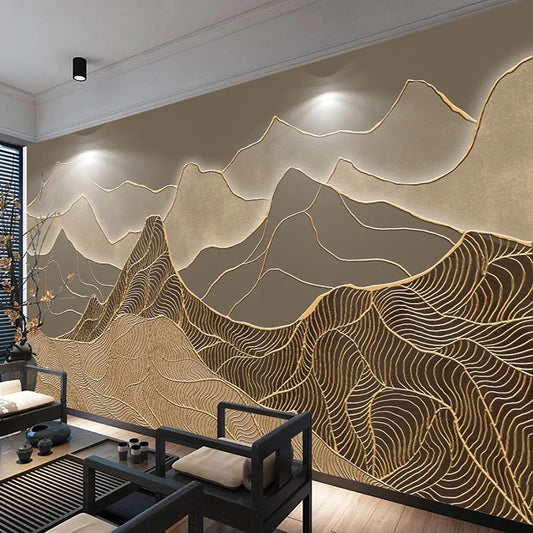 Custom 3D Photo Wallpaper – Chinese Style Retro Abstract Mountain Wall Art for Bedroom, Study, Living Room, TV Background Decor