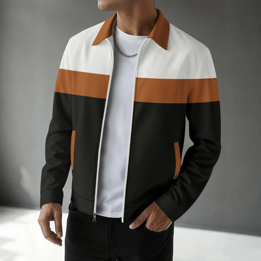 Men’s Waffle Jacket Coat – Casual Spring & Autumn, Multi-Pocket, Collarless Style