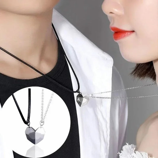 Magnet Couple Necklace – Heart-Shaped Pendant Love Jewelry for Couples | Peach Heart Magnetic Collarbone Chain (Pair)