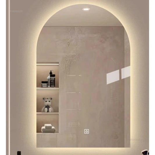 French Arched Bathroom Mirror – Wall-Mounted Luxury Touch Screen Glass Mirror for Toilet, Bedroom, and Dressing Areas