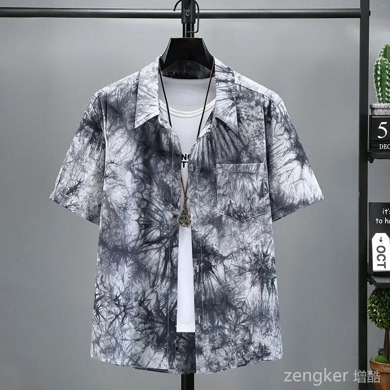 Summer Tie-Dye Plus Size Men’s Casual Shirt – Breathable Cotton Loose Fit Floral Print, Big Size 9XL–11XL (Up to 190kg)