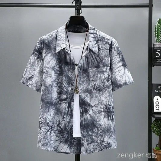 Summer Tie-Dye Plus Size Men’s Casual Shirt – Breathable Cotton Loose Fit Floral Print, Big Size 9XL–11XL (Up to 190kg)