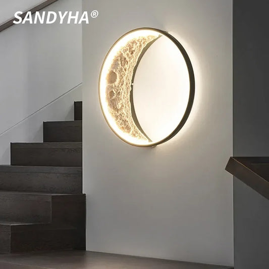 SANDYHA Nordic Wall Lamp – Moon Design Resin LED Light for Bedroom & Living Room