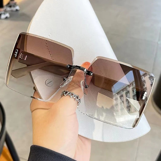 Vintage Square Sunglasses – Retro Frameless Gradient Shades for Women