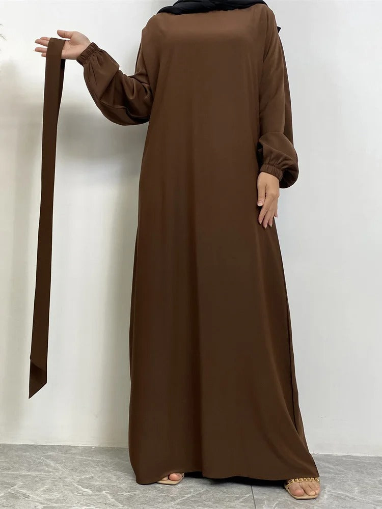 Simple Moroccan Kaftan Abaya | Solid Color Long Islamic Dress for Women | Turkey & Saudi Style Muslim Robe for Ramadan