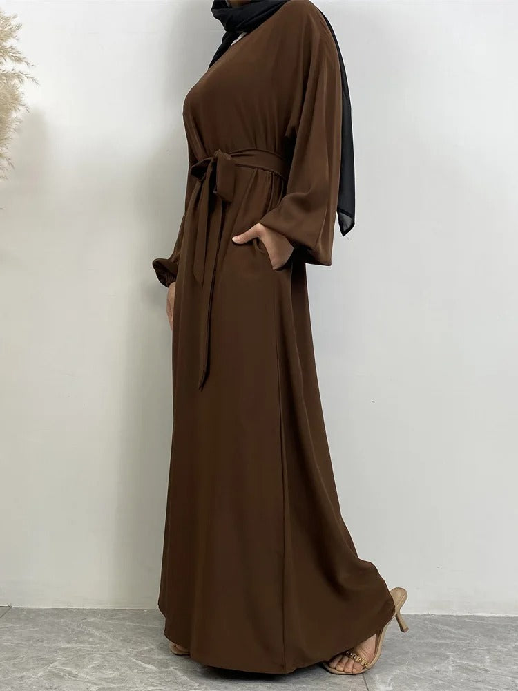 Simple Moroccan Kaftan Abaya | Solid Color Long Islamic Dress for Women | Turkey & Saudi Style Muslim Robe for Ramadan