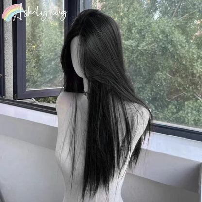 New Summer Synthetic Wig for Women – Medium-Length Straight Hair, Heat-Resistant Fiber, Natural Full Head Cover
