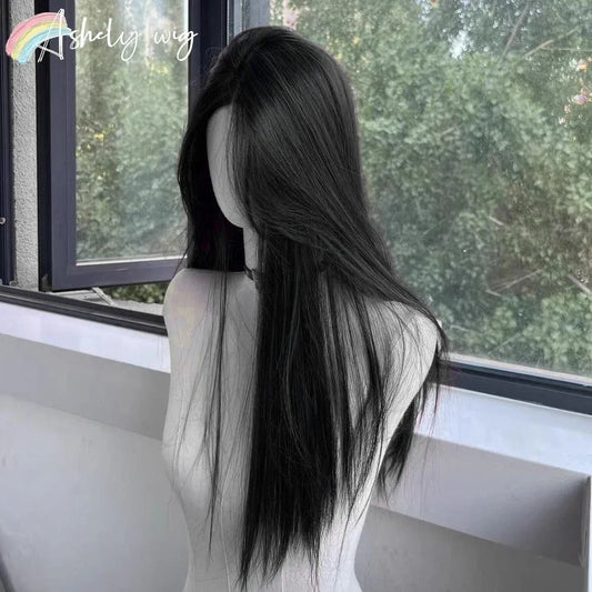 New Summer Synthetic Wig for Women – Medium-Length Straight Hair, Heat-Resistant Fiber, Natural Full Head Cover