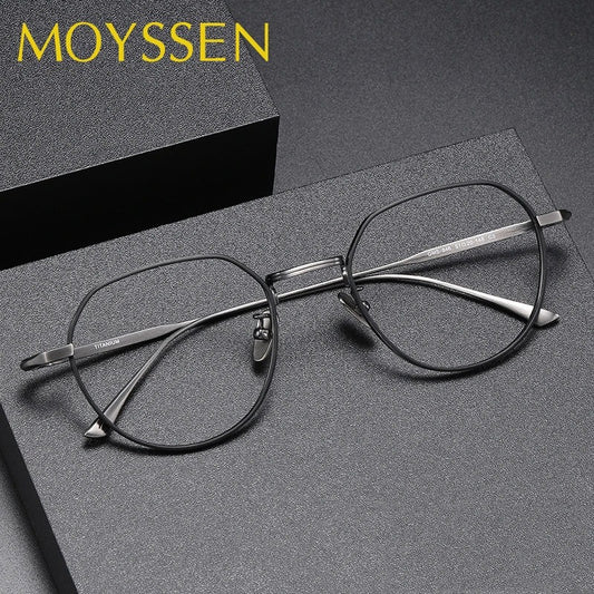 Eyeglasses with a 'MOYSEN' logo on a gray background
