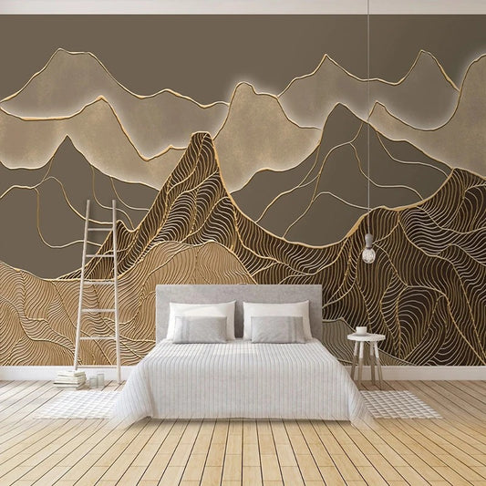 Custom 3D Photo Wallpaper – Chinese Style Retro Abstract Mountain Wall Art for Bedroom, Study, Living Room, TV Background Decor